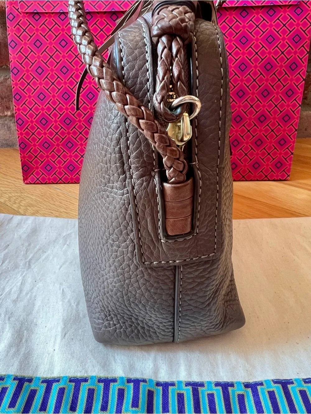 Tory Burch Brown Taupe Silver Maple Taylor Camera Crossbody Shoulder Bag